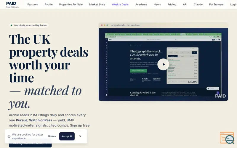 Screenshot of Prop AI Deals, a launch using Vuabl