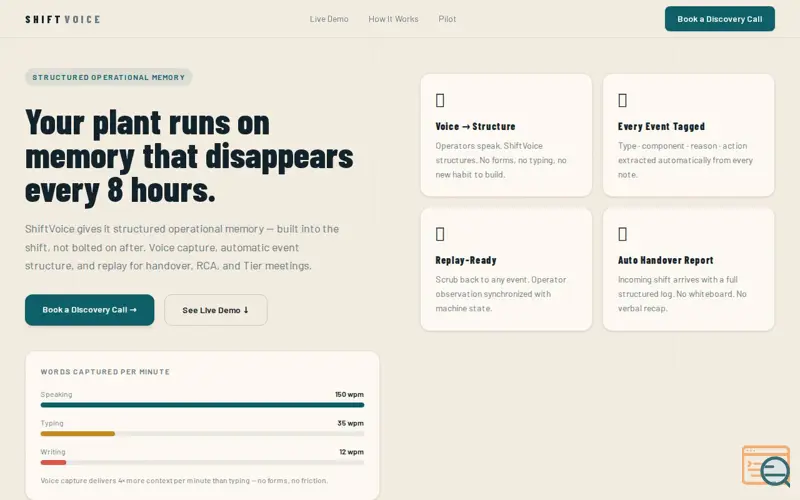 Screenshot of ShiftVoice - Structured Operator Notes