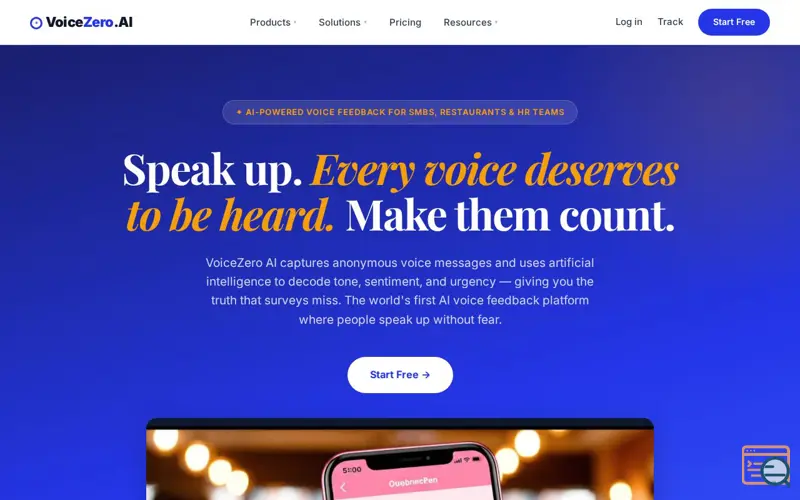 Screenshot of VoiceZeroAI, a launch using Partnerlinks