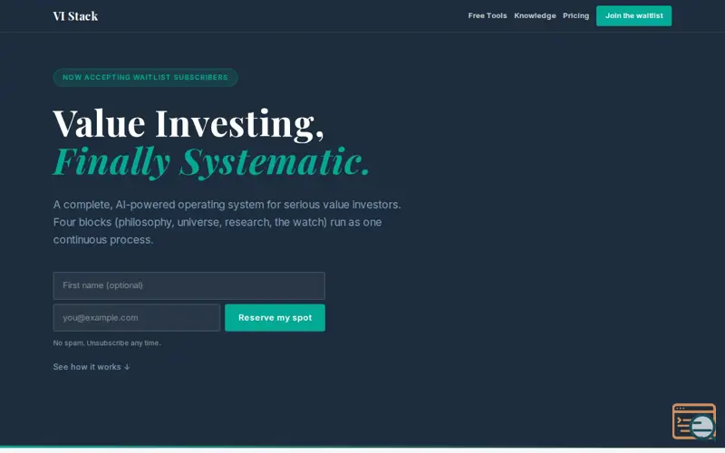 Screenshot of VI Stack; Systematic Value investing 