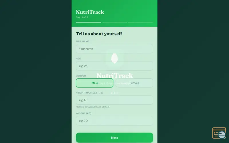 Screenshot of NutriTrack