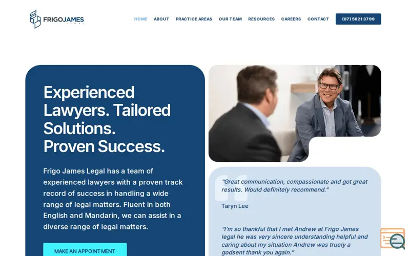 Screenshot of Frigo James Legal, a launch using KnowBe4