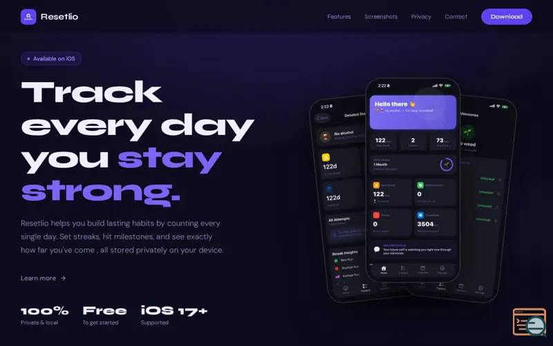 Screenshot of Resetlio , Track What Matters