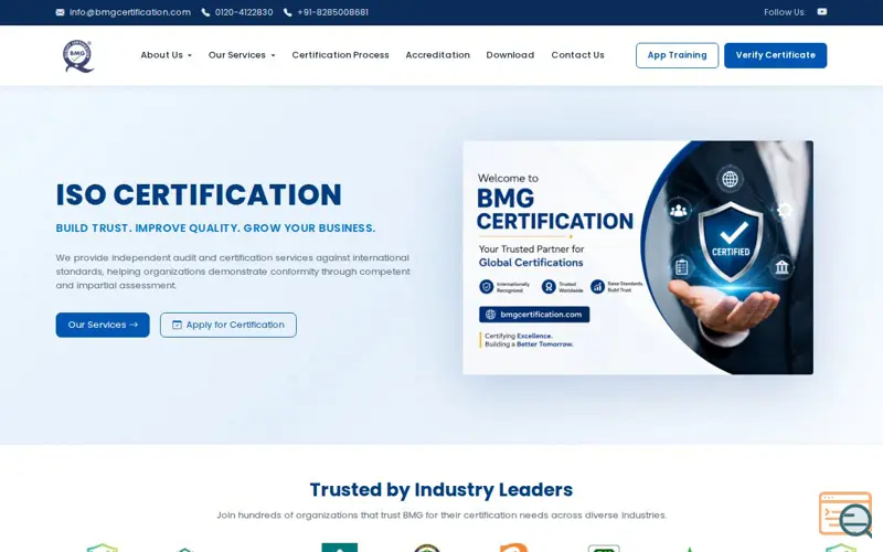 Screenshot of BMG Certification