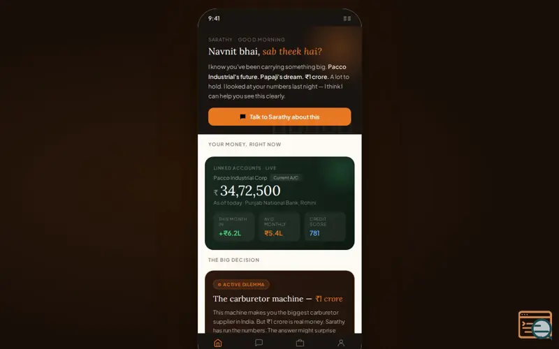 Screenshot of Sarathy — Your Financial Companion