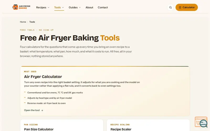 Screenshot of Air Fryer Baking Toolkit