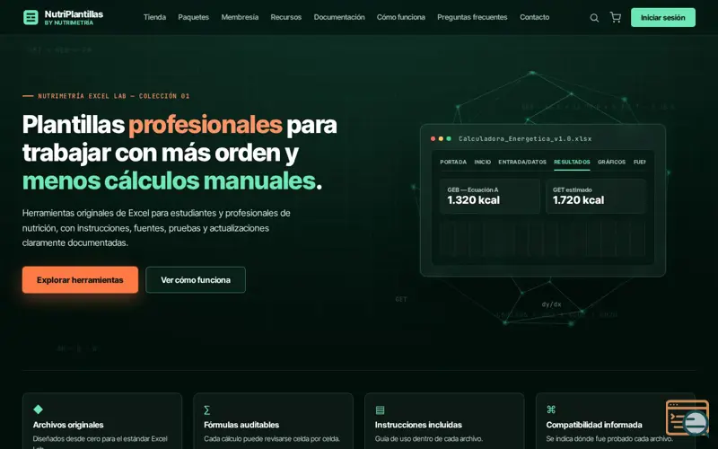 Screenshot of NUTRIMETRÍA --- Herramientas de excel