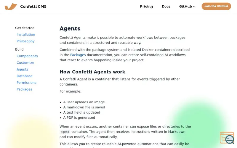 Screenshot of Confetti Agents