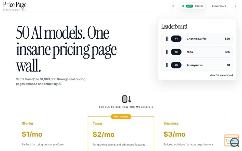 Screenshot of Pricepage