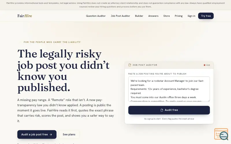 Screenshot of FairHire