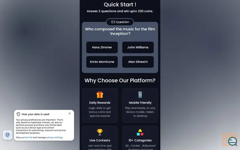 Screenshot of Play Online Quiz Games