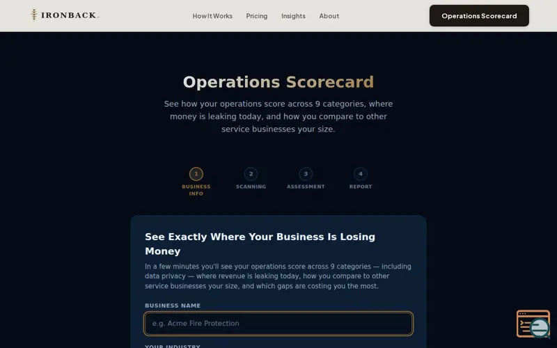 Screenshot of Ironback.ai AI Operations Scorecard