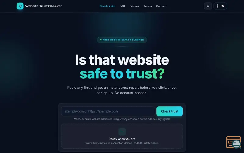 Screenshot of Website Trust Checker & Domain Safety Scan | Trust Score Tool