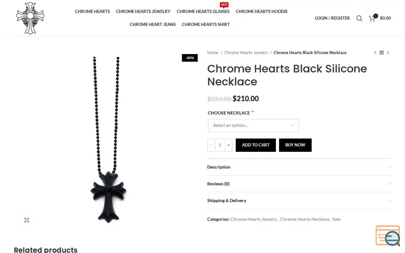 Screenshot of Chrome Hearts, a launch using WoodMart