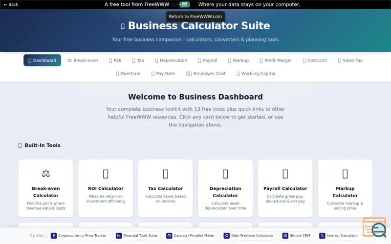 Screenshot of FreeWWW Business Calculator Suite