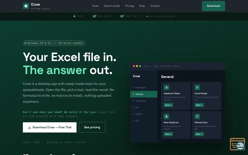 Screenshot of Crow - Data Analytics tool