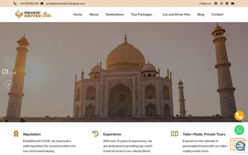 Screenshot of Private Driver In India, a launch using Google Fonts