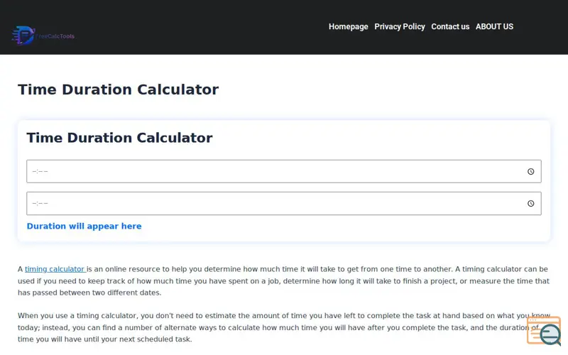 Screenshot of Time Duration Calculator, a launch using Contact Form 7