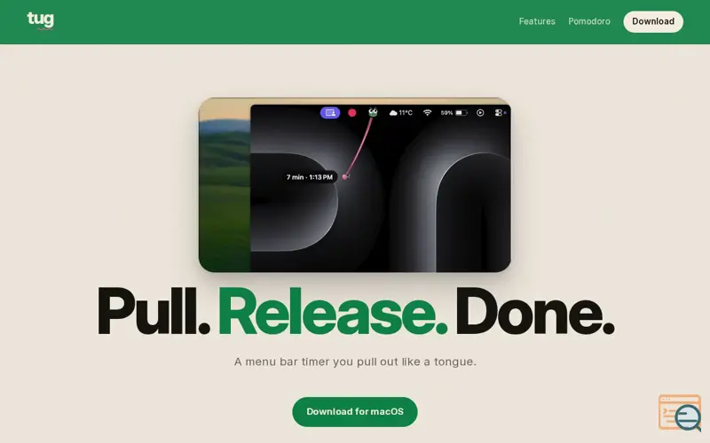 Screenshot of Tug · Menu bar timer for macOS