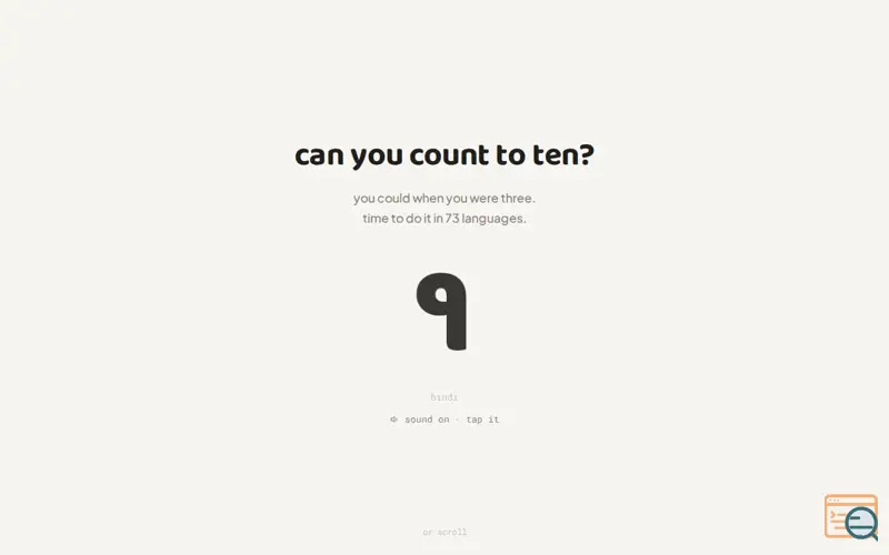 Screenshot of Learn to count in 73 languages