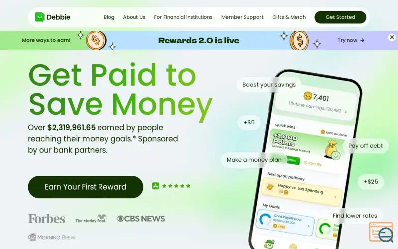 Screenshot of Debbie Rewards, a launch using SmartBanner.js
