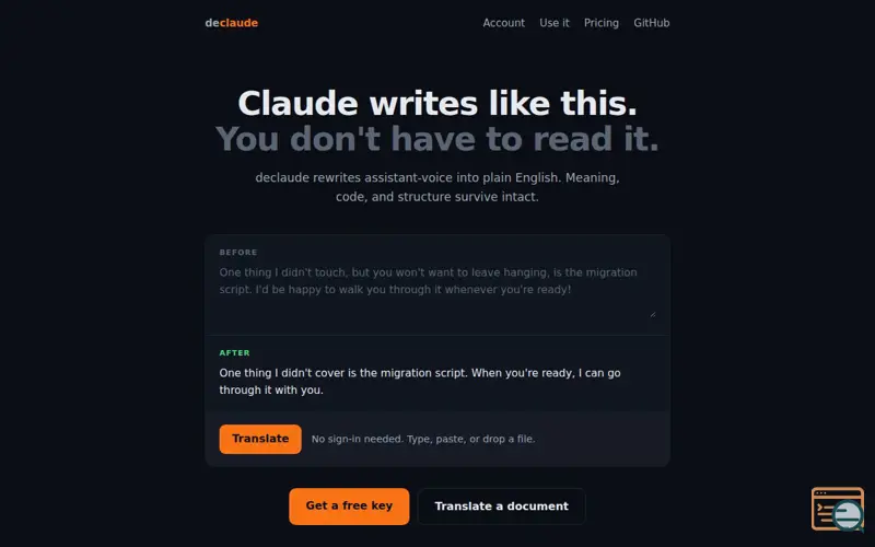 Screenshot of Declaude