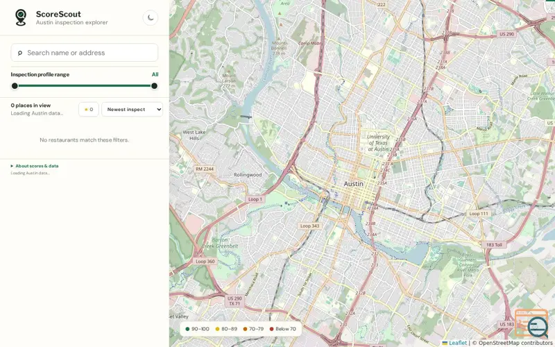 Screenshot of ScoreScout - Austin inspection history