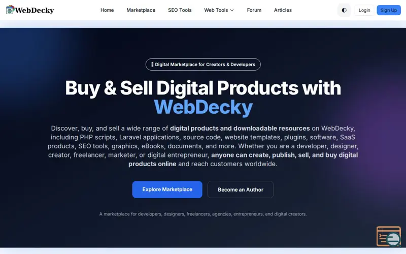 Screenshot of WebDecky – Sell & Buy Digital Products
