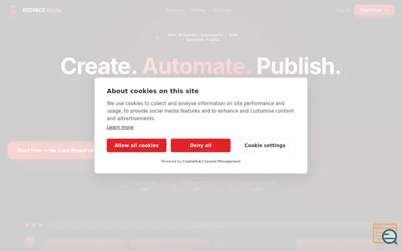 Screenshot of Redface Studio, a launch using CookieHub