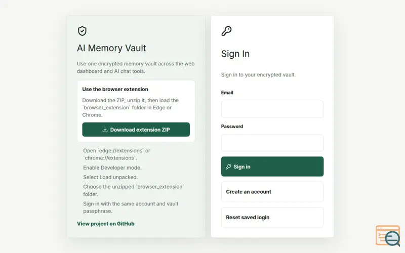 Screenshot of AI Memory Vault