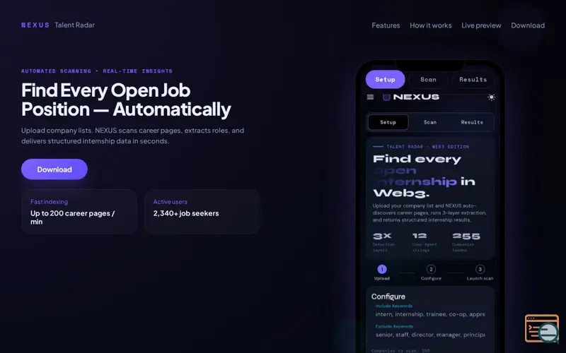 Screenshot of NEXUS Talent Radar — Smart Job Scanner