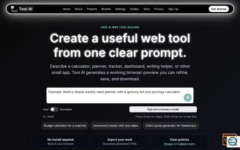 Screenshot of Tool AI