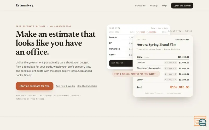 Screenshot of Estimatery