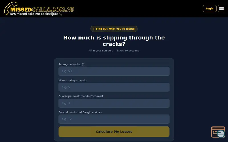 Screenshot of MissedCalls.com.au