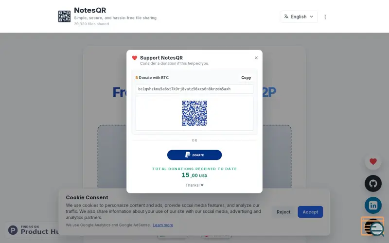 Screenshot of NotesQR - P2P file sharing