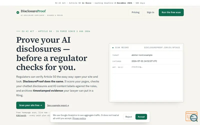Screenshot of DisclosureProof