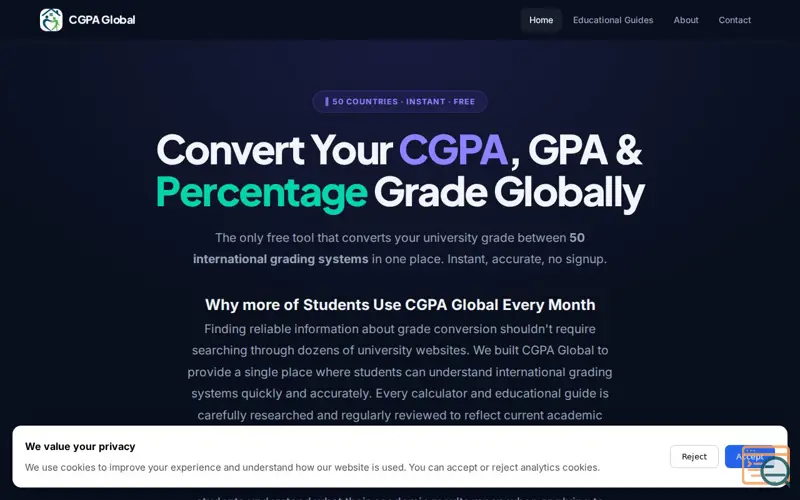Screenshot of CGPA, GPA & Percentage Converter
