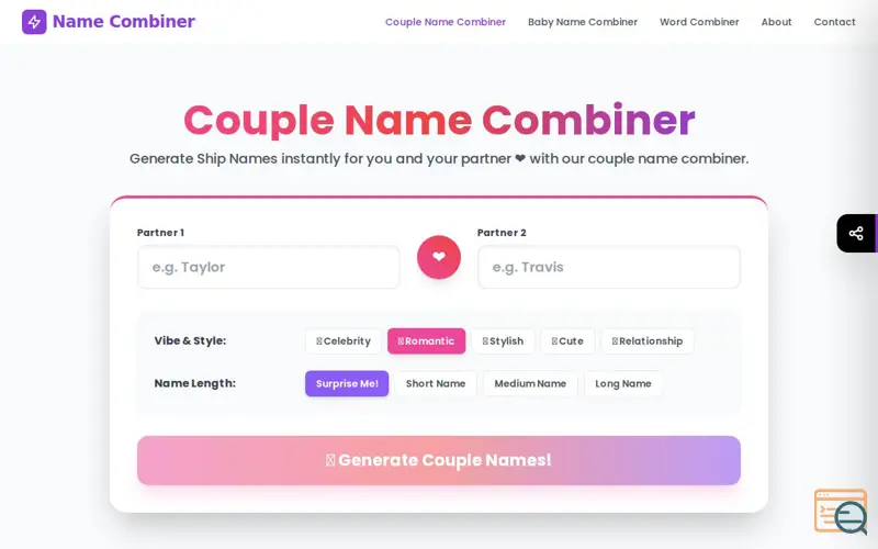 Screenshot of Couple Name Combiner