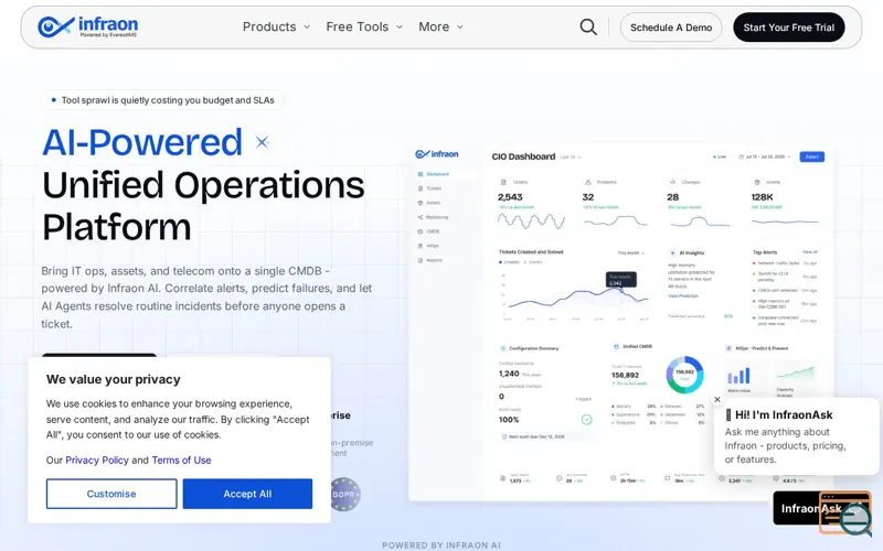Screenshot of Infraon Infinity, a launch using Freshworks
