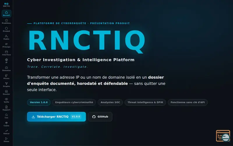 Screenshot of RNCTIQ -- Cyber Investigation 