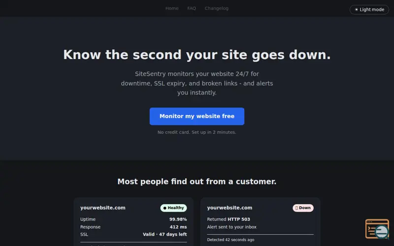 Screenshot of SiteSentry — Know before your customers do