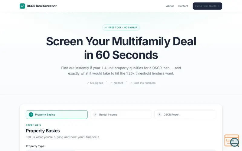 Screenshot of DSCR Deal Screener