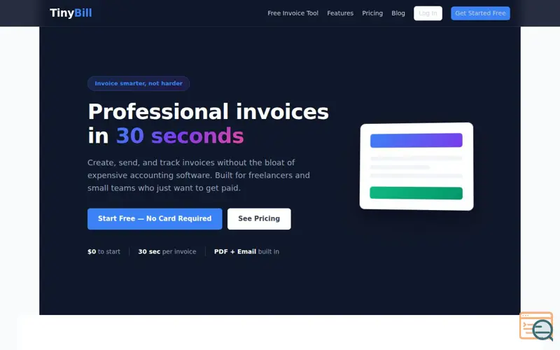 Screenshot of TinyBill — Simple Invoice Generator
