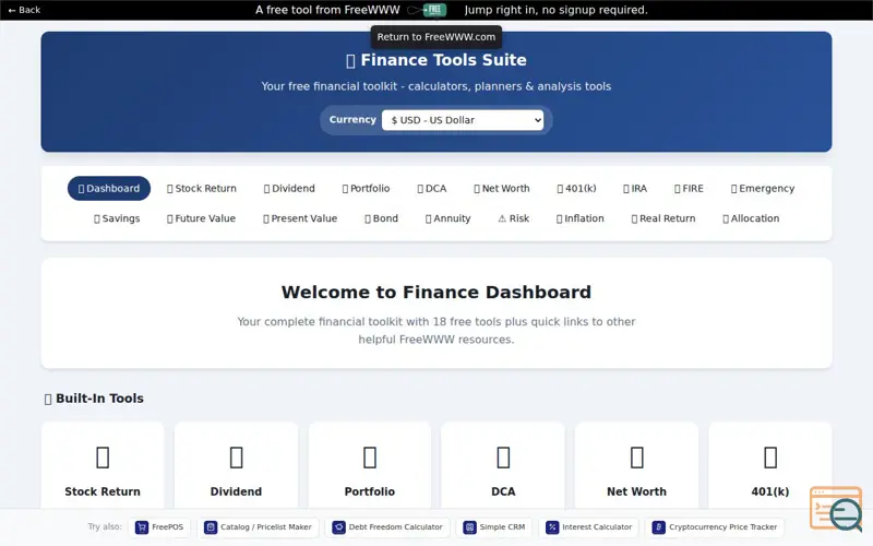 Screenshot of Financial Tools Suite