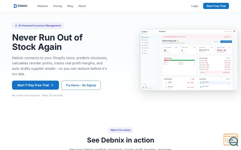 Screenshot of Debnix, a launch using Spreedly