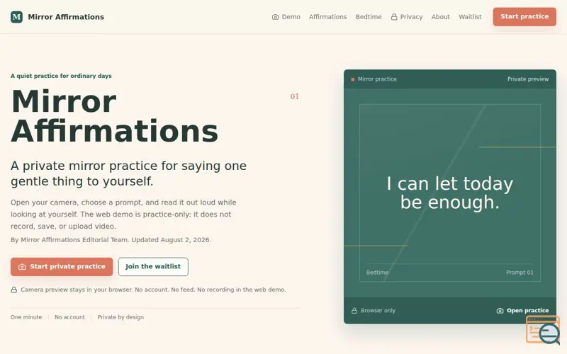Screenshot of Mirror Affirmations