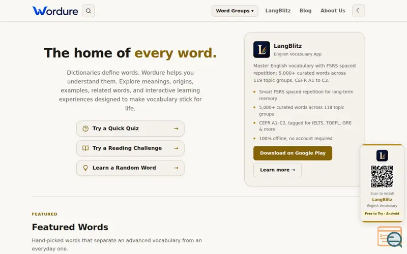 Screenshot of Wordure.com