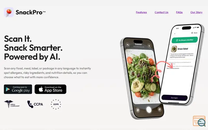Screenshot of SnackPro.ai - Scan food for allergy risk