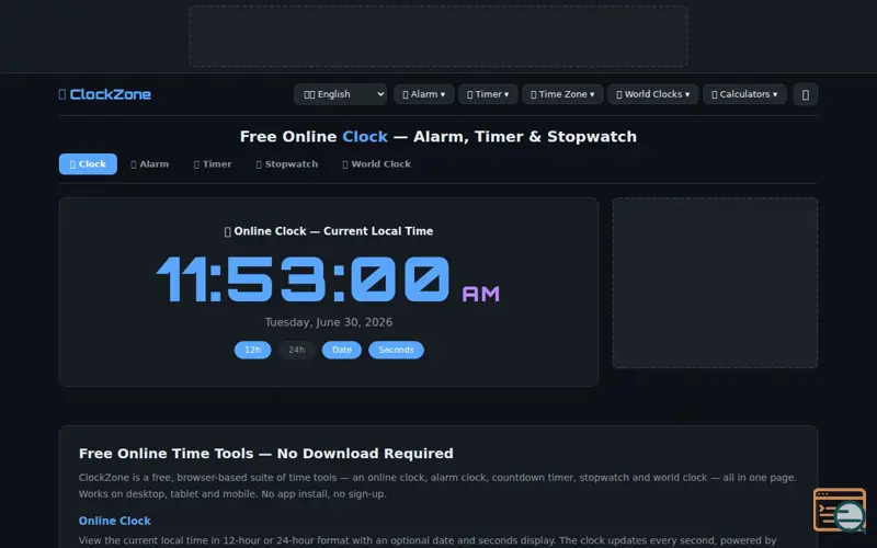 Screenshot of ClockZone