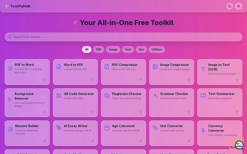 Screenshot of ToolifyHub